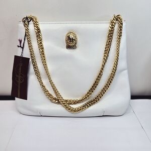 Ruth E Salts Elegant White Shoulder Bag with Gold Chain